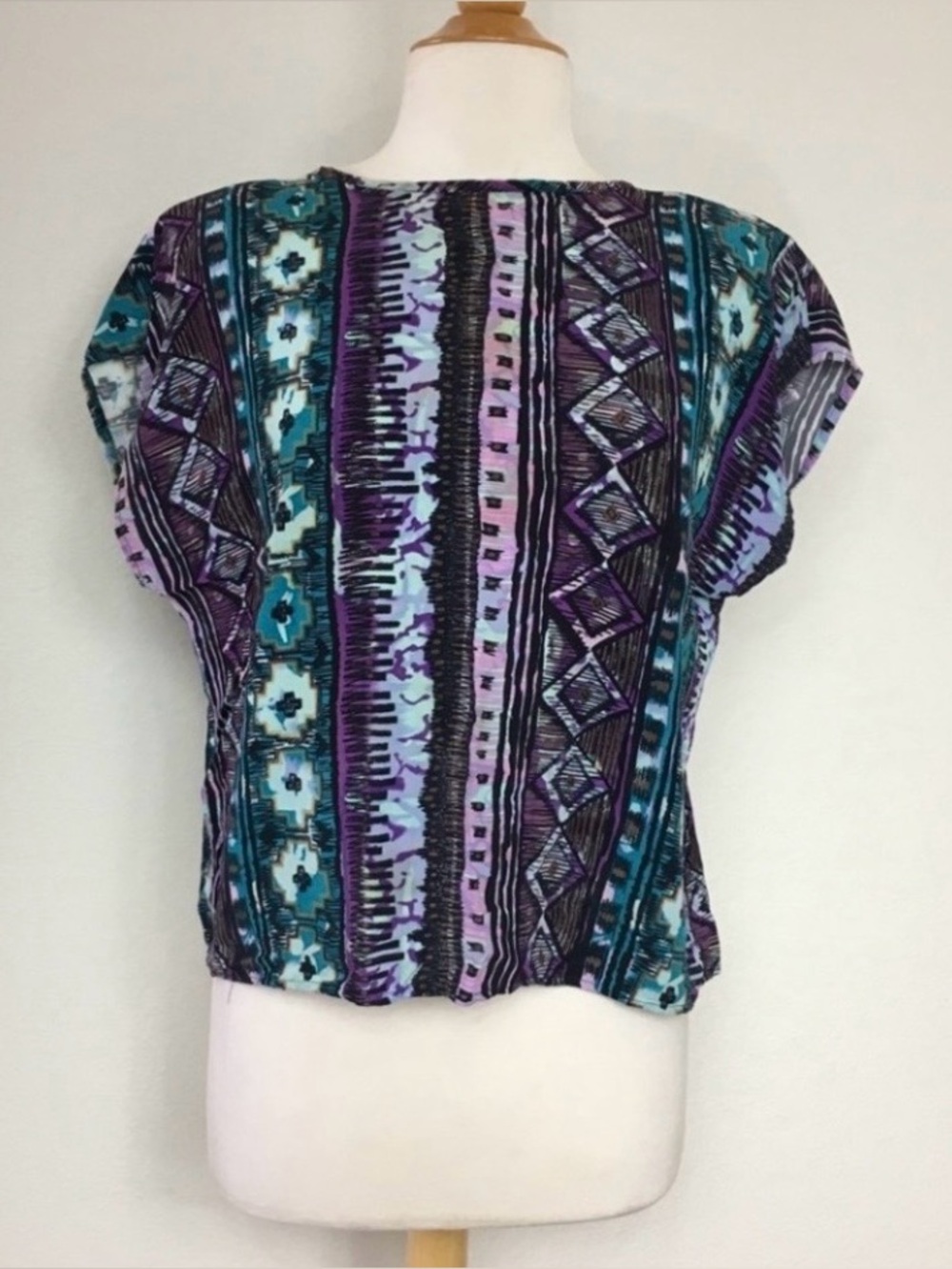 Melrose Womens Jewel Tone Aztec Print Lightweight Sleeveless Boxy Blouse Size L